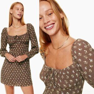 Aritzia Sunday Best Delilah Floral Long Sleeve Mini Dress M Brown Ditsy Milkmaid